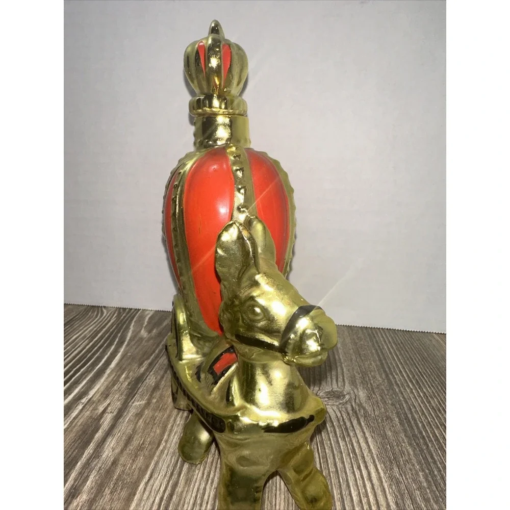 Donkey Liquor Decanter Red Gold Crown Cart Vintage Some Flaws